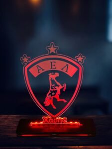 AEΛ ακρυλικό , πλεξιγκλάς , χειροποίητο led φωτιστικό με βάση