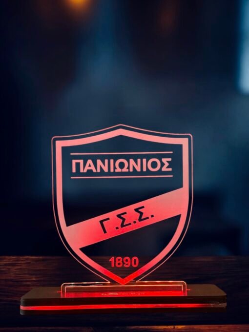 ΠΑΝΙΩΝΙΟΣ ακρυλικό , πλεξιγκλάς , χειροποίητο led φωτιστικό με βάση