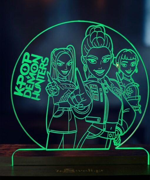 K POP - Huntrix ακρυλικό , πλεξιγκλάς , χειροποίητο led φωτιστικό με βάση