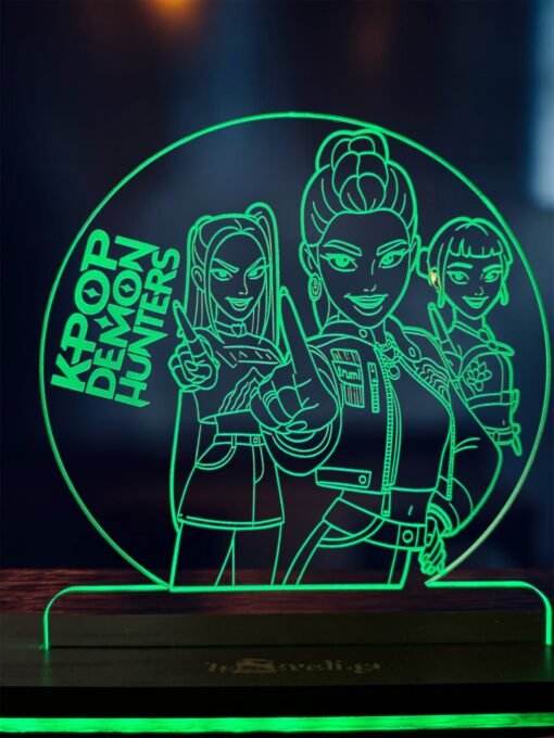 K POP - Huntrix ακρυλικό , πλεξιγκλάς , χειροποίητο led φωτιστικό με βάση