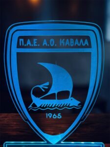 ΑΟ ΚΑΒΑΛΑ ακρυλικό , πλεξιγκλάς , χειροποίητο led φωτιστικό με βάση