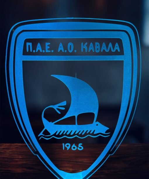 ΑΟ ΚΑΒΑΛΑ ακρυλικό , πλεξιγκλάς , χειροποίητο led φωτιστικό με βάση
