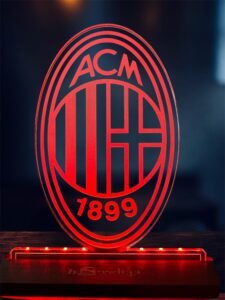 Μίλαν - AC MILAN ακρυλικό , πλεξιγκλάς , χειροποίητο led φωτιστικό με βάση