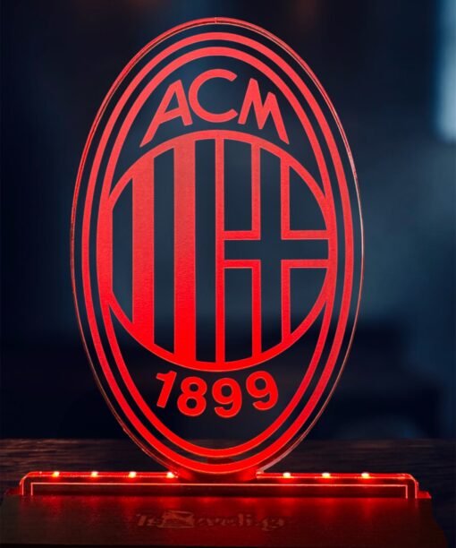 Μίλαν - AC MILAN ακρυλικό , πλεξιγκλάς , χειροποίητο led φωτιστικό με βάση