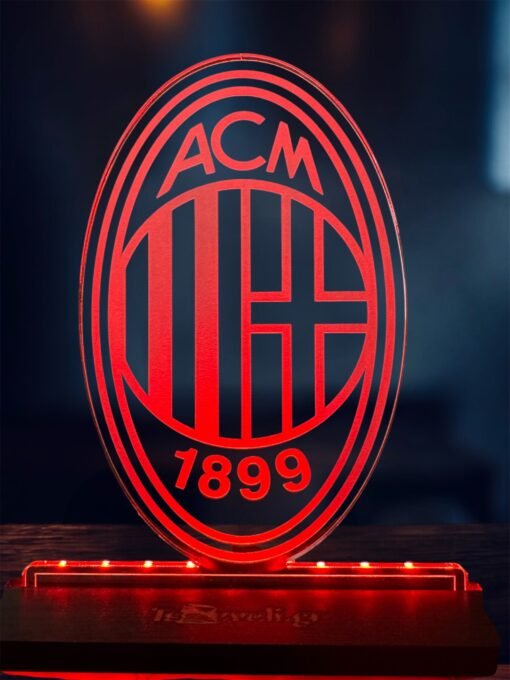 Μίλαν - AC MILAN ακρυλικό , πλεξιγκλάς , χειροποίητο led φωτιστικό με βάση