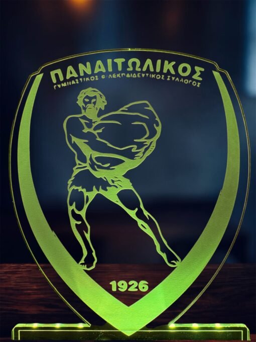 Παναιτωλικός ακρυλικό , πλεξιγκλάς , χειροποίητο led φωτιστικό με βάση