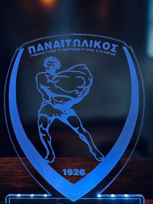 Παναιτωλικός ακρυλικό , πλεξιγκλάς , χειροποίητο led φωτιστικό με βάση