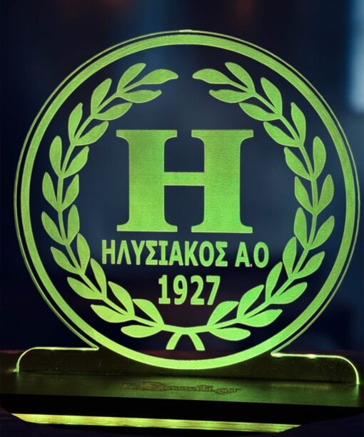 Ηλυσιακός ακρυλικό , πλεξιγκλάς , χειροποίητο led φωτιστικό με βάση