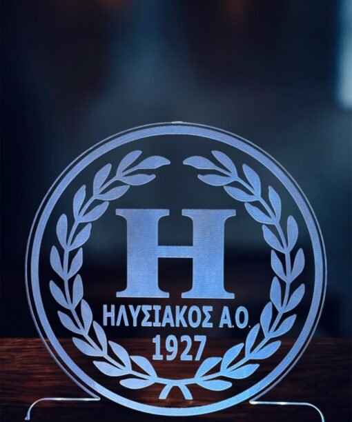 Ηλυσιακός ακρυλικό , πλεξιγκλάς , χειροποίητο led φωτιστικό με βάση